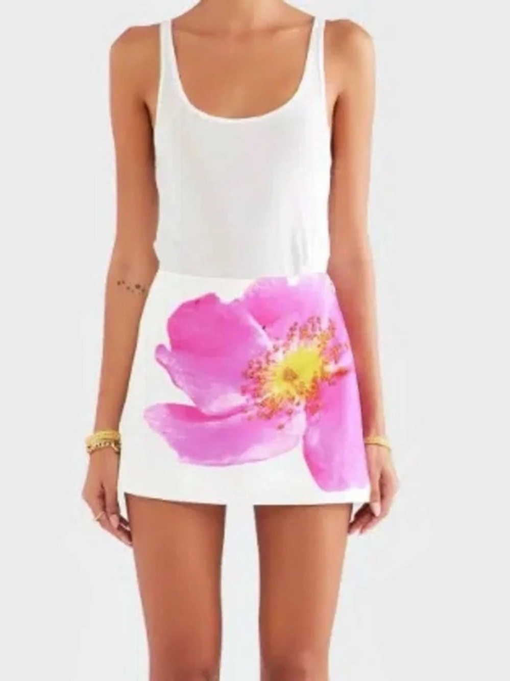 Venroy Beaded Silk Mini Skirt White & Pink